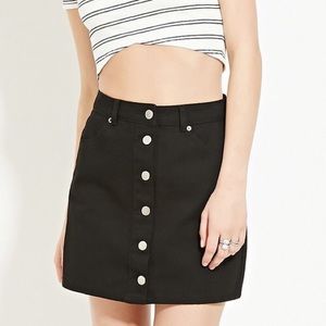 Forever 21 A-Line Black Denim Botton Down Skirt